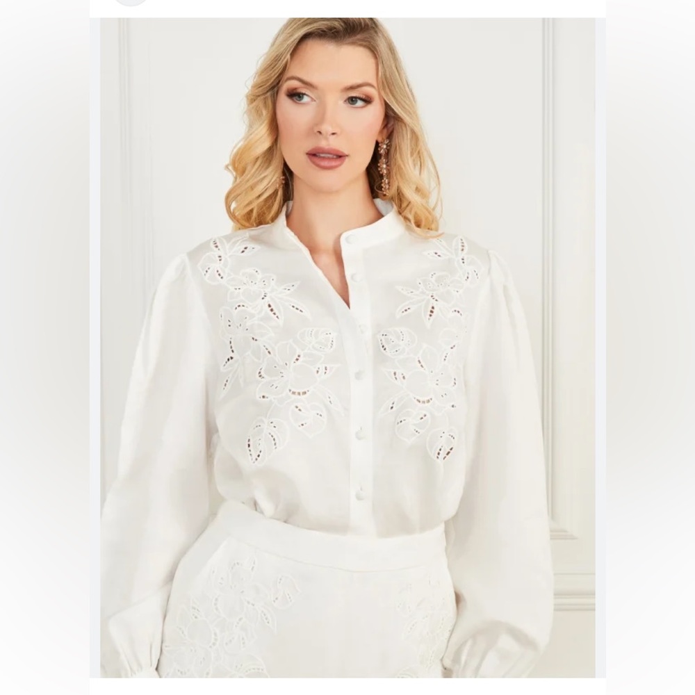 Marciano White Embroidered Blouse - Size M